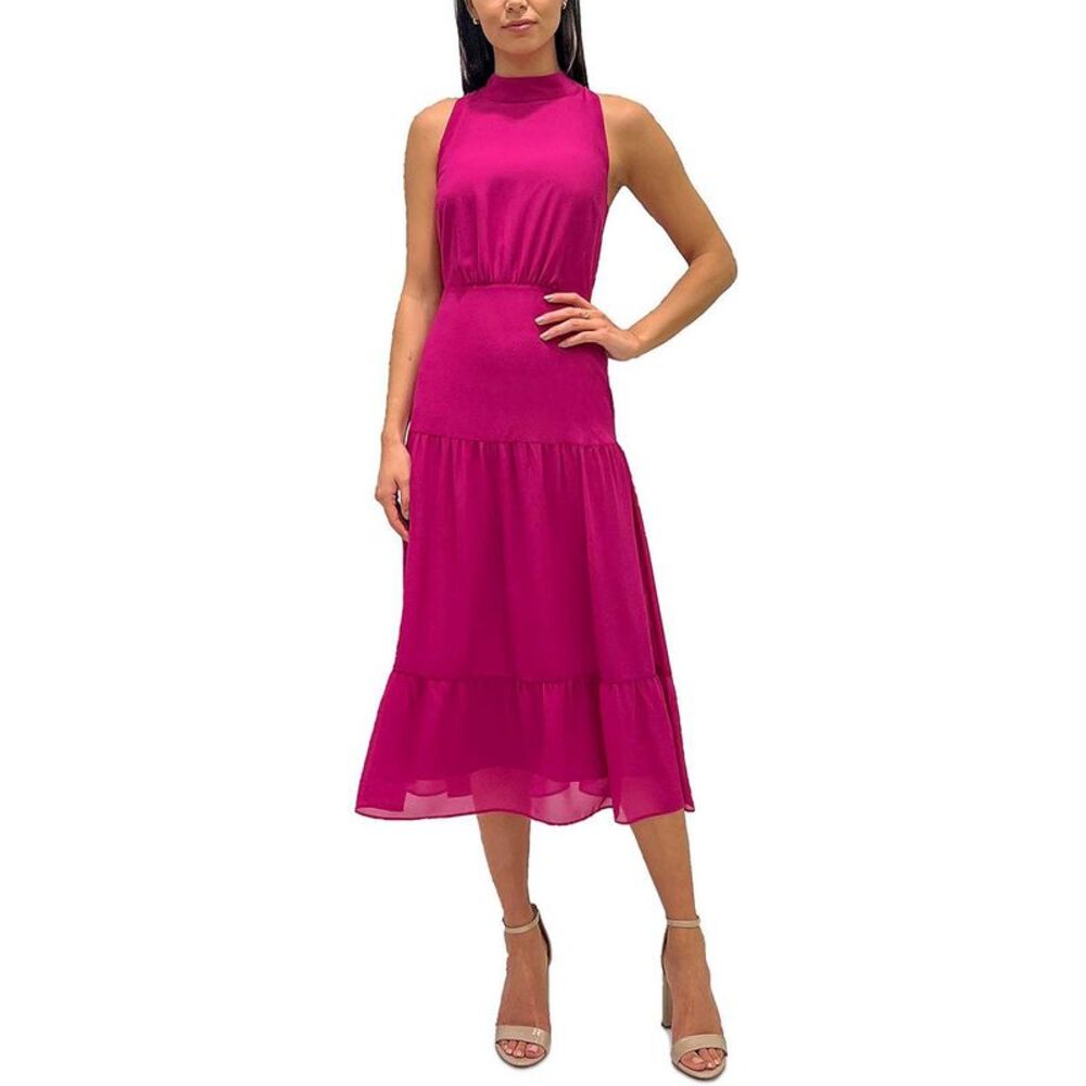 Sam Edelman Womens Pink Satin Below Knee Semi-Formal Halter Dress